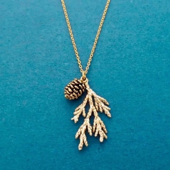 NEW! Gold Pinecone Pine Bough Pendant Necklace Nature Outdoors Trees Evergreen - Picture 3 of 9